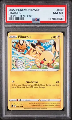 2022 POKEMON SWORD & SHIELD SILVER TEMPEST #049 PIKACHU PSA 8 - Image 1