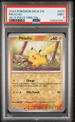 2024 POKEMON MEW EN-151 151 5-PACK MINI TIN #025 PIKACHU PSA 9 - Image 1