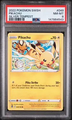 2022 POKEMON SWORD & SHIELD SILVER TEMPEST #049 PIKACHU PSA 8 - Image 1