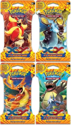 4x Pokemon XY FLASHFIRE SLEEVED PACKS - COMPLETE ART SET - FACTORY SEALED & MINT 820650108877 - Image 1
