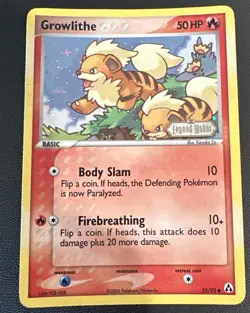 Growlithe 55/92 EX Legend Maker Reverse Holo Stamped 2006 Pokemon Card - Image 1