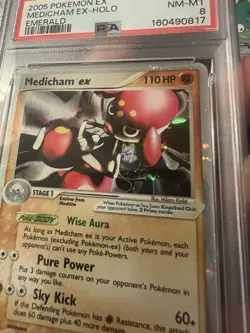 SWIRL NEW CERT PSA 8 MEDICHAM EX 95/106 Ultra Rare Ex Emerald Pokemon Card 2005 - Image 3