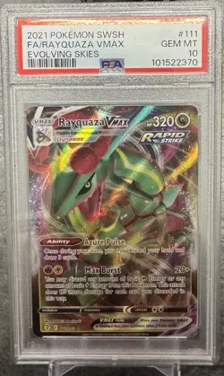 2021 POKEMON SWORD & SHIELD EVOLVING SKIES #111 FULL ART/RAYQUAZA VMAX PSA 10 - Image 1