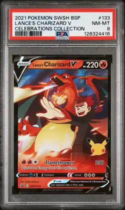 2021 POKEMON SWSH BLACK STAR PROMO #133 LANCE'S CHARIZARD V PSA 8 - Image 1