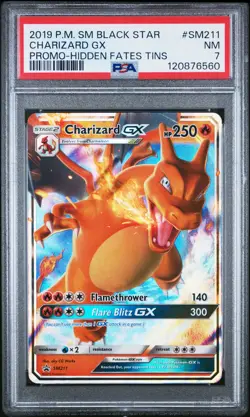 2019 POKEMON SM BLACK STAR PROMO HIDDEN FATES TINS #SM211 CHARIZARD GX PSA 7 - Image 1