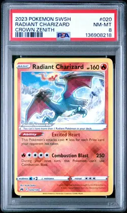 2023 POKEMON SWORD & SHIELD CROWN ZENITH #020 RADIANT CHARIZARD PSA 8 - Image 1