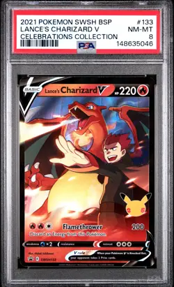 2021 POKEMON SWSH BLACK STAR PROMO #133 LANCE'S CHARIZARD V PSA 8 - Image 1