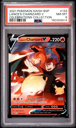 2021 POKEMON SWSH BLACK STAR PROMO #133 LANCE'S CHARIZARD V PSA 8 - Image 1