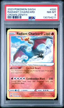 2023 POKEMON SWORD & SHIELD CROWN ZENITH #020 RADIANT CHARIZARD PSA 8 - Image 1