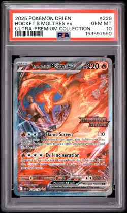 2025 POKEMON DRI EN-DESTINED RIVALS #229 TEAM ROCKET'S MOLTRES EX PSA 10 - Image 1