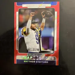 2025 Panini Photogenic - Championship Snapshots Matthew Stafford #3 Red /99 - Image 1