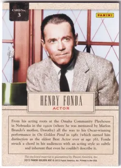 2013 Panini Golden Age Henry Fonda Museum Age Material Memorabilia Relic Card #3 - Image 2