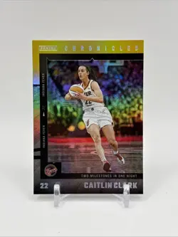 2025 Panini Caitlin Clark Chronicled Milestones Yellow Holo #3 - Image 1