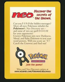 Discover the Secrets of the Unown LP Insert Card Neo Discovery Pokemon League B - Image 1
