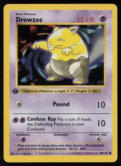 Drowzee 49/102 1st Edition Pokemon Base Set Shadowless Common Heavily Played - Image 1