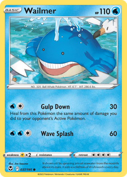 Wailmer 037/195 Common Silver Tempest Pokemon Reverse Holo Near Mint - Image 1