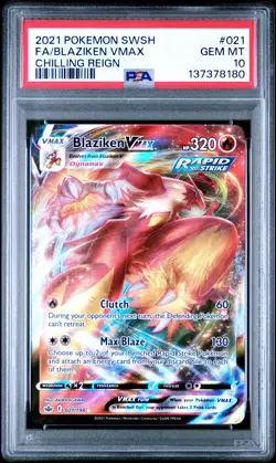 2021 Pokemon Sword & Shield #021 Fa/Blaziken Vmax Chilling Reign PSA 10 - Image 1