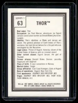 1987 Comic Images Marvel Universe Thor Trading Card #63 - Avengers - W/Top 🔥 - Image 2