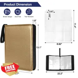 MAXECHO 9 Pocket Trading Card Binder 1008 Pockets PU Zip Gold - Image 1