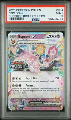 2025 POKEMON PRE EN-PRISMATIC EVOLUTIONS SURPRISE BOX EXCLUSIVE ESPEON EX PSA 9 - Image 1