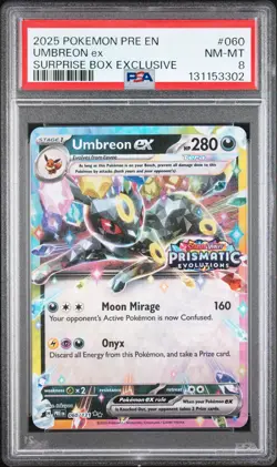 2025 POKEMON PRE EN-PRISMATIC EVOLUTIONS SURPRISE BOX EXCLUSIVE UMBREON EX PSA 8 - Image 1