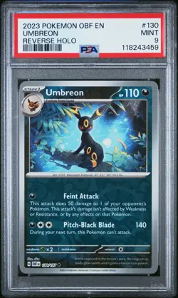 2023 POKEMON OBF EN-OBSIDIAN FLAMES REVERSE HOLO #130 UMBREON PSA 9 - Image 1