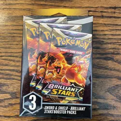 Pokemon TCG Brilliant Stars 3 Booster Packs Hanger Box Sealed - Image 1