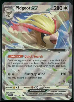 Pidgeot ex 164/197 Double Rare Obsidian Flames Pokemon Near Mint - Image 1