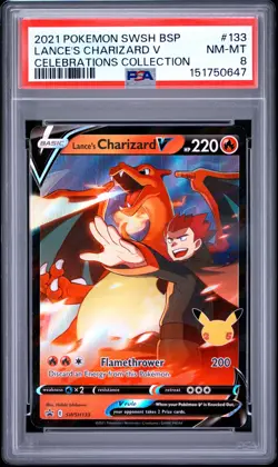 2021 POKEMON SWSH BLACK STAR PROMO #133 LANCE'S CHARIZARD V PSA 8 - Image 1