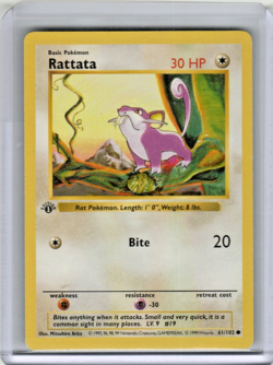 Pokemon Card: 1st Edition RATTATA Shadowless Base 61/102 (MP) - Image 1