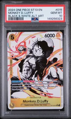 Monkey D. Luffy 015/114 Black & White Alternate Art One Piece PSA 10 - Image 1