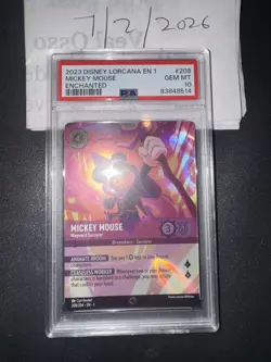 Disney Lorcana Mickey Mouse Wayward Sorcerer Enchanted First Chapter 208 PSA 10 - Image 1