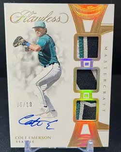 2025 Panini Flawless - Colt Emerson /10 Gold Master Craft 4-COLOR/3-PATCH Auto - Image 1