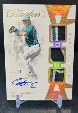 2025 Panini Flawless - Colt Emerson /10 Gold Master Craft 4-COLOR/3-PATCH Auto - Image 2