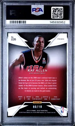 2014 Panini Select Ray Allen Gold Prizm #235 PSA 10 GEM MT Pop 3 /10 HOF - Image 2