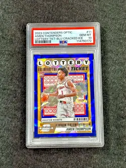 2023 Contenders Optic AMEN THOMPSON RC Lottery BLU Cracked Ice #/75 PSA 10-POP 3 - Image 2