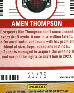 2023 Contenders Optic AMEN THOMPSON RC Lottery BLU Cracked Ice #/75 PSA 10-POP 3 - Image 4