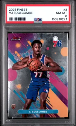 2025-26 Topps Finest - VJ Edgecombe #3 Rookie RC PSA 8 NM-MT - LOW POP - Image 1