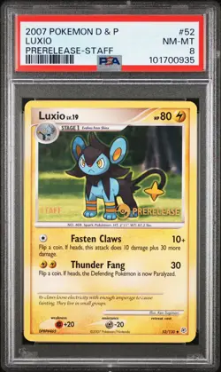LUXIO #52 POKEMON DIAMOND & PEARL PRERELEASE STAFF Pokemon PSA 8 - Image 1