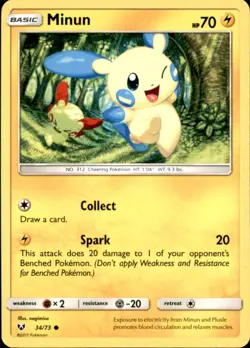 Minun 34/73 Common Shining Legends Pokemon Near Mint - Image 1