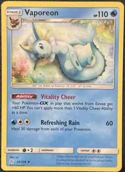 Vaporeon 42/236 Cosmic Eclipse NM/M Pokemon - Image 1