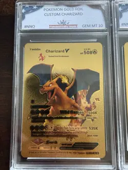 Pokemon Charizard Gold Foil TCG Fan Art Card x2 - Graded - Image 2