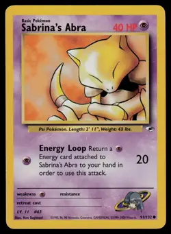 Sabrina's Abra 91/132 Common Gym Heroes Pokemon Unlimited Lightly Played - Image 1