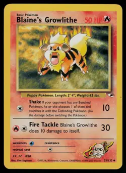 Blaine's Growlithe 35/132 Uncommon Gym Heroes Pokemon Unlimited Lightly Played - Image 1