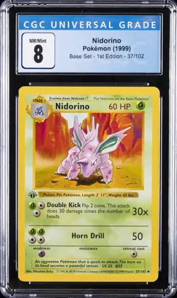 1999 POKEMON BASE SET 1ST EDITION #37 NIDORINO CGC 8 - Image 1