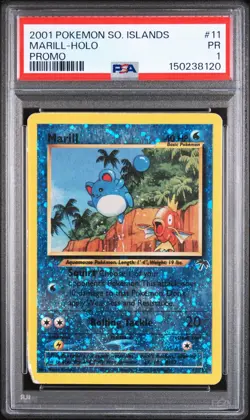 SWIRL PSA 1 2001 Pokemon Southern Islands Marill Promo 1/18 Reverse Holo Foil - Image 1