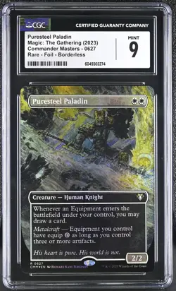 PURESTEEL PALADIN Commander Masters Borderless Foil Rare CGC 9 MTG - Image 1