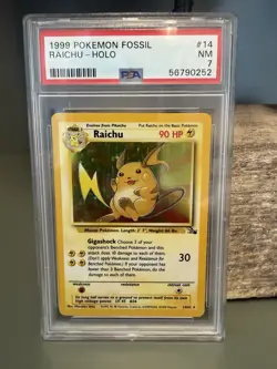 Pokemon TCG 1999 Raichu Holo Rare Fossil PSA 7 #14/62 WOTC English - Image 1