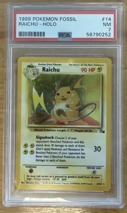 Pokemon TCG 1999 Raichu Holo Rare Fossil PSA 7 #14/62 WOTC English - Image 5