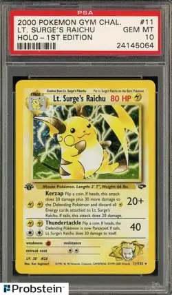 2000 Pokemon Gym Challenge Lt Surge's Raichu Holo 1st Edition PSA 10 GEM MINT - Image 1